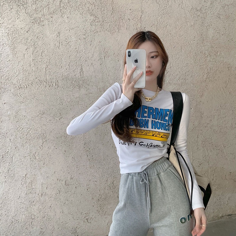 SUXI Áo Thun Tay Dài In Chữ Thời Trang Dành Cho Nữ