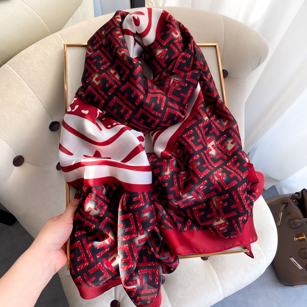 Khăn Quàng Cổ Chống Nắng Bằng Lụa In Họa Tiết Chữ F Mẫu Mới 2023 Thời Trang Cho Nữ