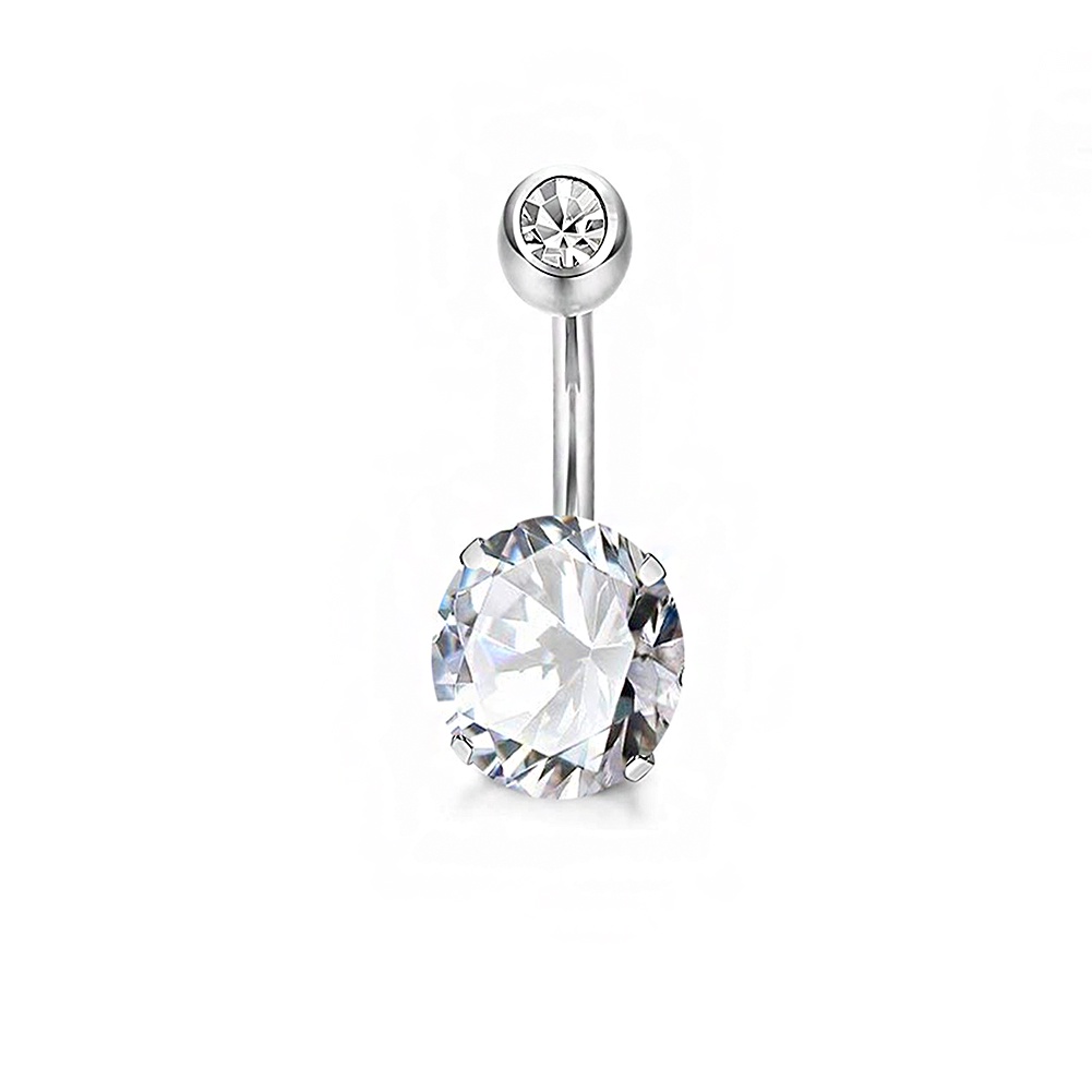 Khuyên Rốn Thép Không Rỉ Dạng Tròn Đính Đá Zircon Thời Trang