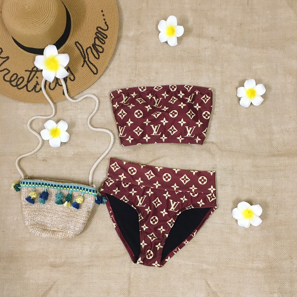 [HÀNG ĐẸP + FORM CHUẨN] Set bikini áo ống họa tiết LV | BigBuy360 - bigbuy360.vn