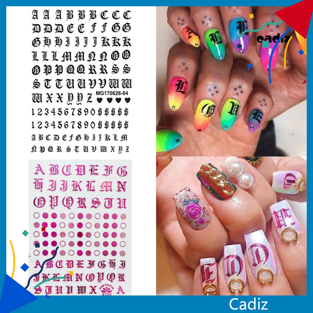 Miếng Dán Trang Trí Móng Tay Hình Chữ Cái Tiếng Anh Cổ Điển 3D DIY