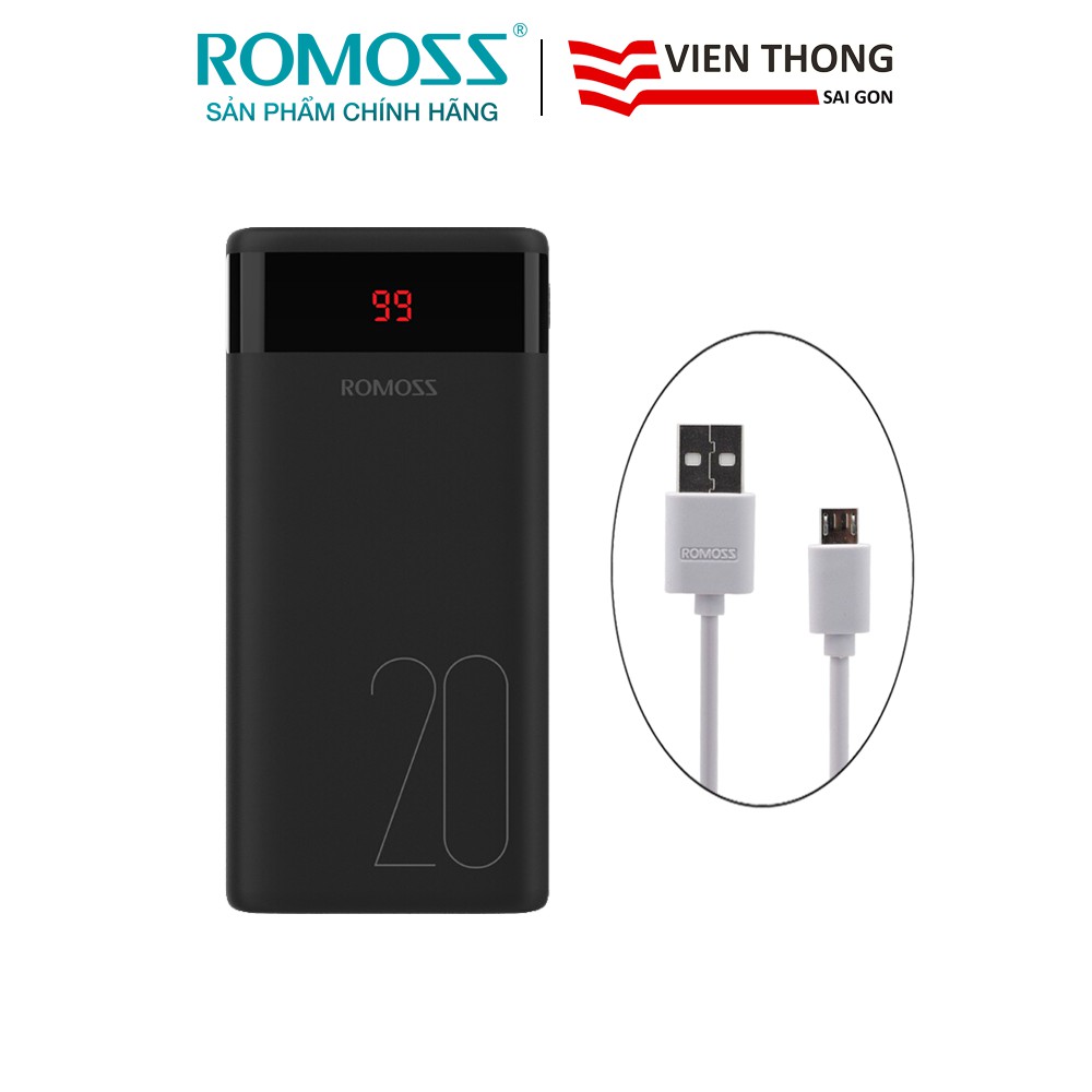 Pin sạc dự phòng Romoss Ares 20 20.000mAh tặng cáp micro USB tròn CB05 Romoss