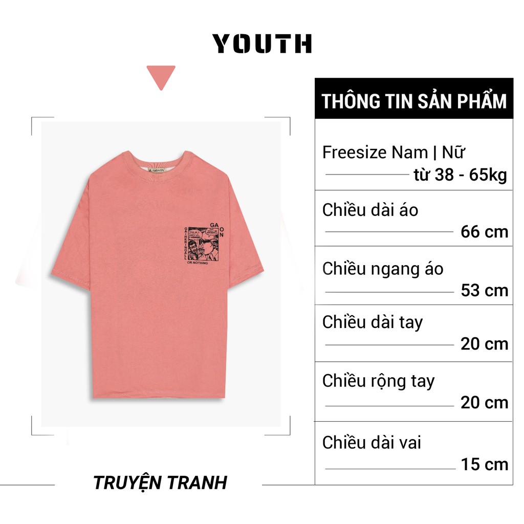 Áo thun nam nữ unisex YOUTH form rộng cổ tròn tay lỡ vải Cotton xịn FreeSize(38-65Kg) - Hồng Truyện Tranh - AP35