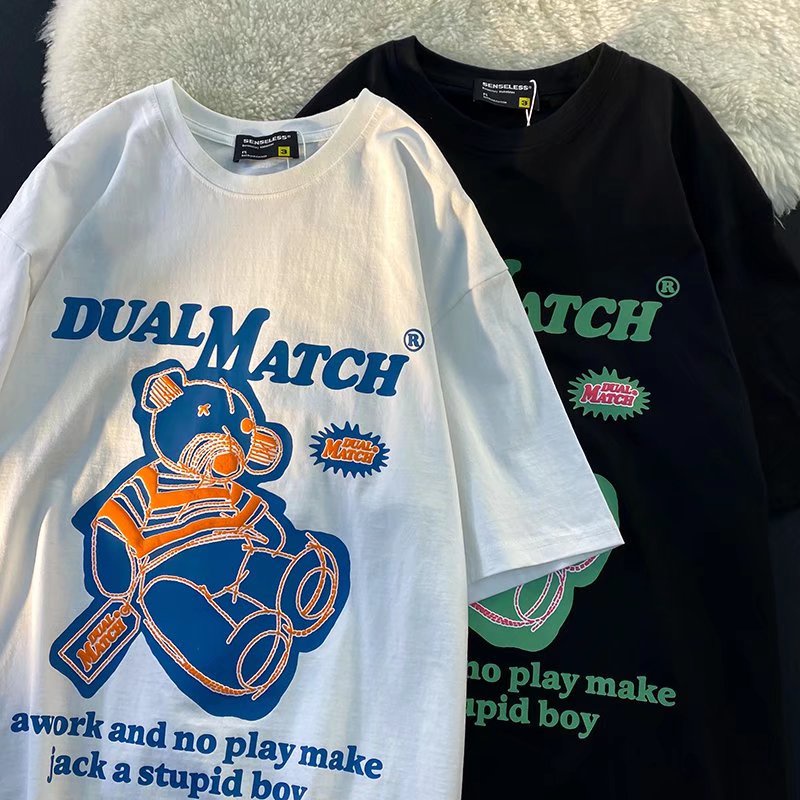 Áo Thun Tay Ngắn Dáng Rộng In Họa Tiết Hoạt Hình Phong Cách Hip Hop Thời Trang Mùa Hè Cho Nam Và Nữ