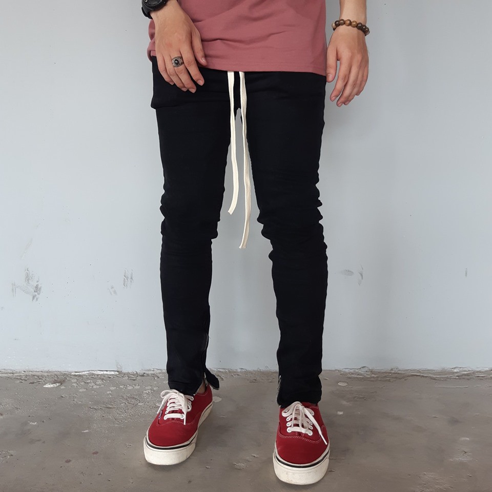 Quần jean đen nam Streetwear DATINO form Skinny co giãn ống khóa Zipper, bền màu | BigBuy360 - bigbuy360.vn