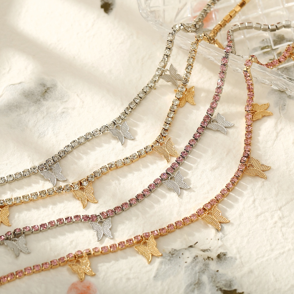 Vòng cổ choker DODDER hợp kim mặt bươm bướm đính đá nhân tạo thời trang Hàn Quốc dành cho nữ