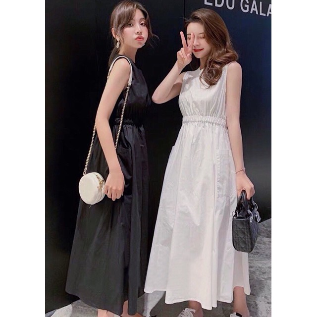 Đầm váy freesize thun eo 2 màu