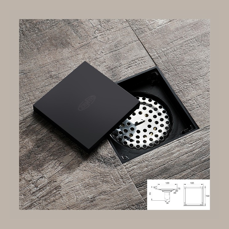 PHỄU THOÁT SÀN CHỐNG MÙI & CÔN TRÙNG 10x10cm BLACK CAO CẤP NX529