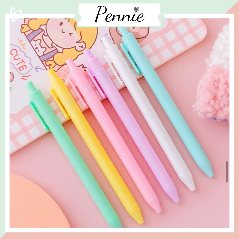 Bút bi bấm mực màu đen Pennie hình dáng xinh xắn vỏ pastel ngòi 0.5mm