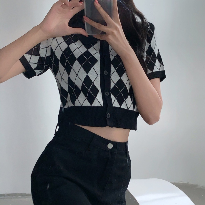 Áo Croptop Dệt Kim Tay Ngắn Thời Trang Mùa Hè Xinh Xắn Cho Nữ