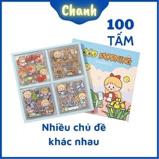 CS6 Hộp 100 Tấm Sticker Cute Nhiều Chủ Đề Khác Nhau Dùng Trang Trí - Chanh Shop
