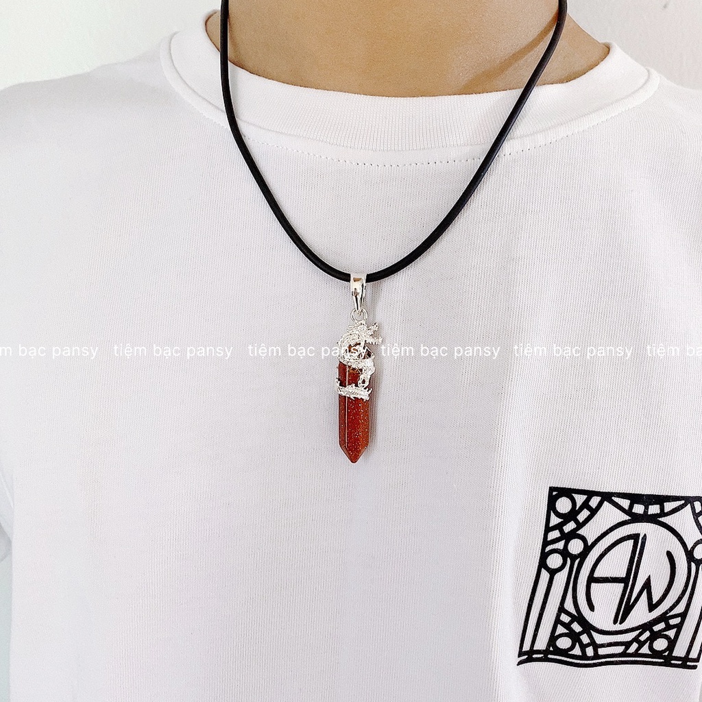 Mặt dây chuyền bút huyết bọc rồng bạc, Mặt dây chuyền bạc nam huyết rồng đá cam