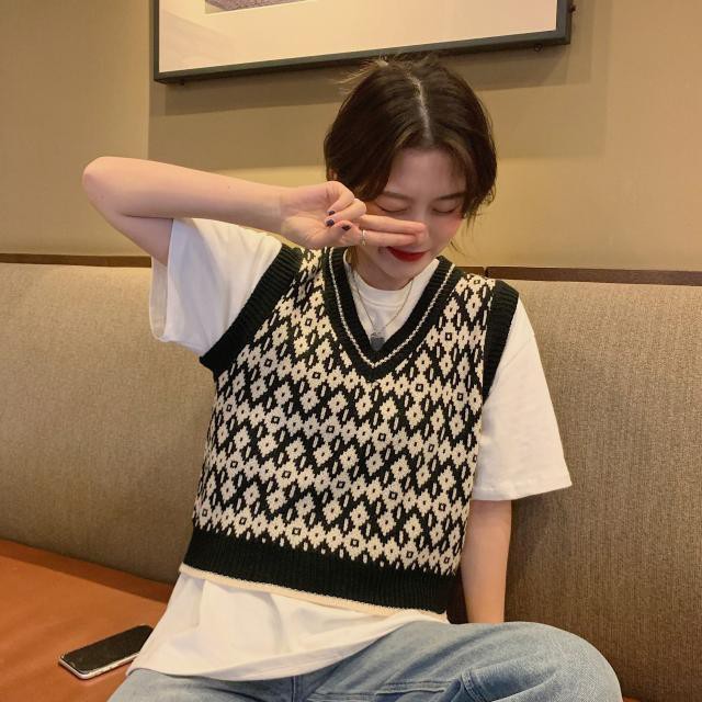 Áo Len Nữ Không Tay Cổ Chữ V Phong Cách Hàn Quốc