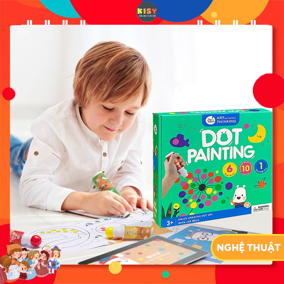 Dot Painting - Bút Chấm Màu đầu Bi đầu Tròn chính hãng Jar Melo Dễ Tẩy Rửa cho bé từ 18 tháng tuổi 6/12 Màu
