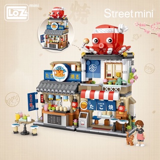 Loz / lizhi Nhật Bản Mini Street View Có Thể Gập Lại Gourmet Street Takoyaki Shop Cạo Ice Shop Store Lắp Ráp Khối Xây Dựng Đồ Chơi