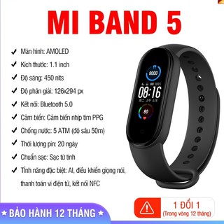 Vòng đeo tay thông minh Xiaomi Mi Band 5 - Bảo hành 1 đổi 1 12 tháng - HỖ TRỢ TIẾNG VIỆT