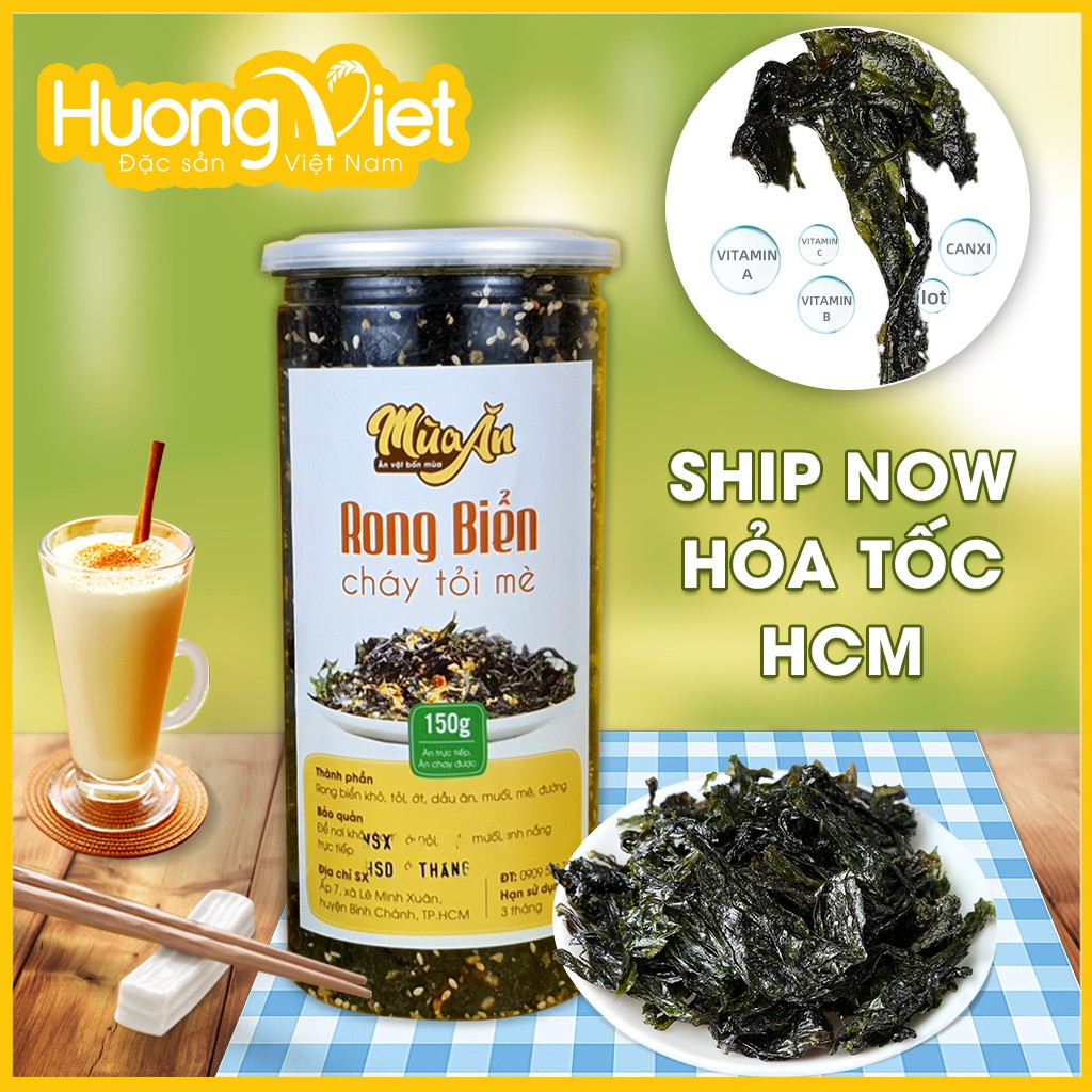 Rong biển cháy tỏi mè cao cấp giòn thơm đậm đà vị 150G, đồ ăn vặt Sài Gòn, đặc sản Sài Gòn