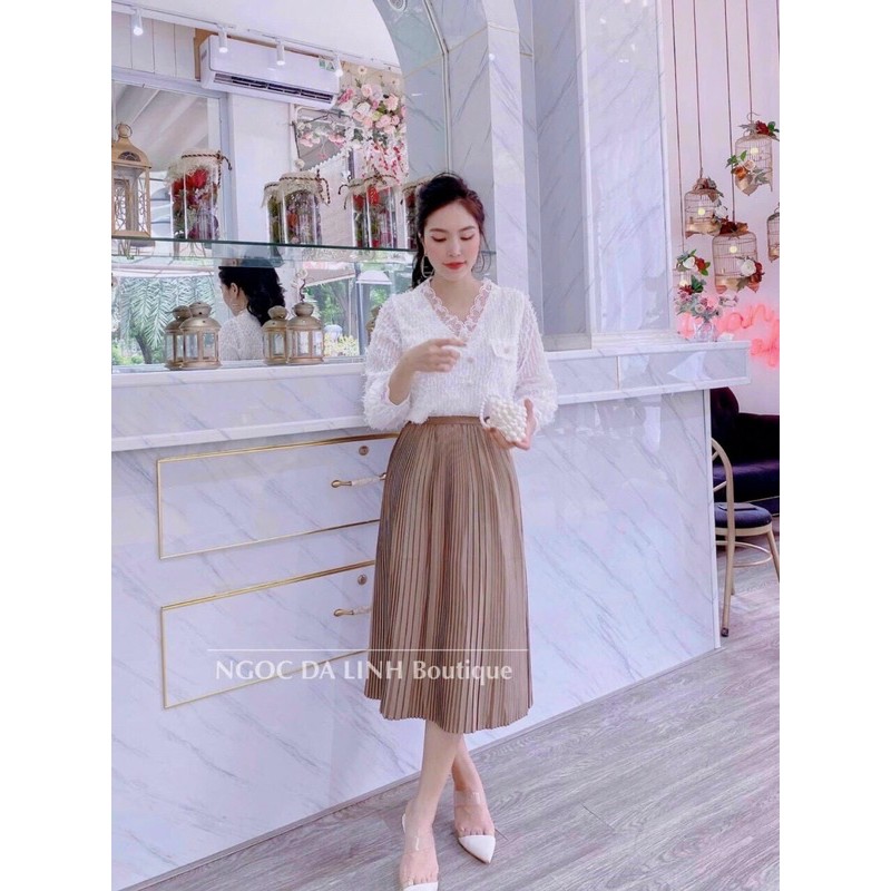 Chân váy dập li bé dáng dài(2 lớp)