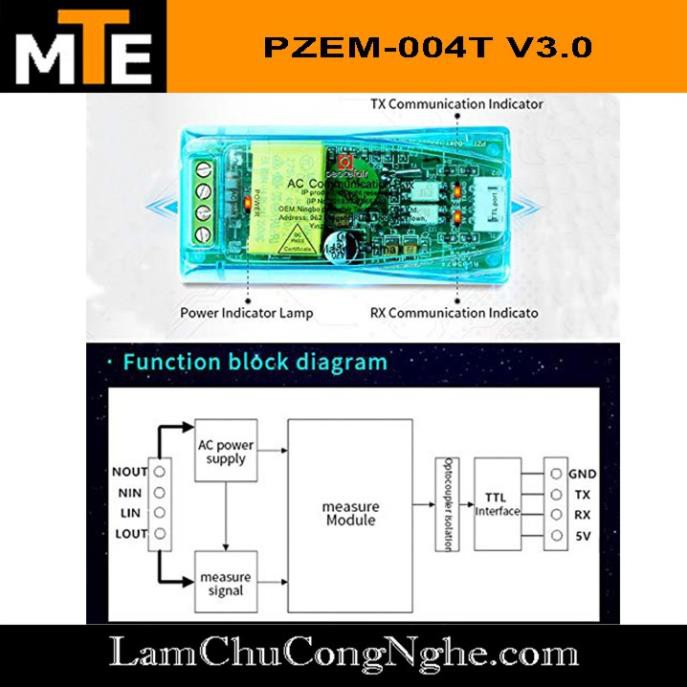 Mới! Công tơ điện tử đa năng PZEM-004T AC 220V 100A giao tiếp UART Đo điện áp, dòng điện, công suất thiết bị