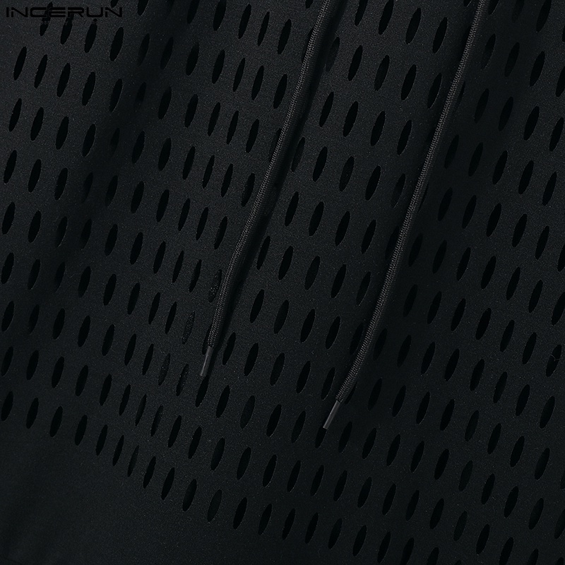 Áo tank top INCERUN không tay xuyên thấu khoét rỗng thiết kế dây rút thời trang cho nam