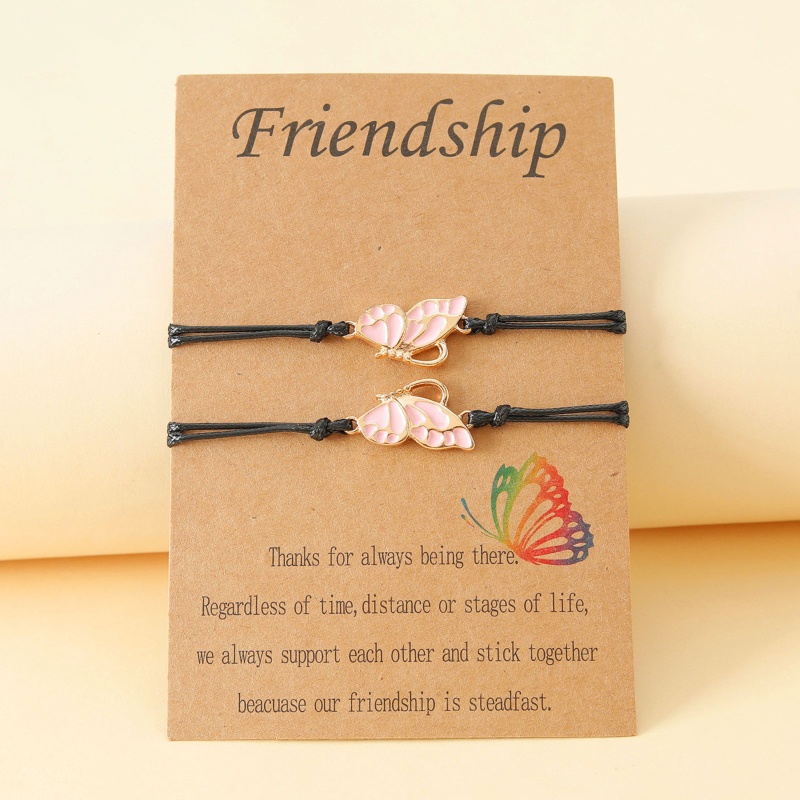 Set 2 Vòng Tay Dây Bện Mặt Hình Bướm Dành Cho Cặp Đôi / Tình Bạn