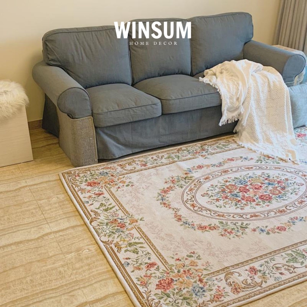 Thảm lót sàn trang trí phòng ngủ chất dày hoa văn vintage kiểu châu Âu - winsum decor