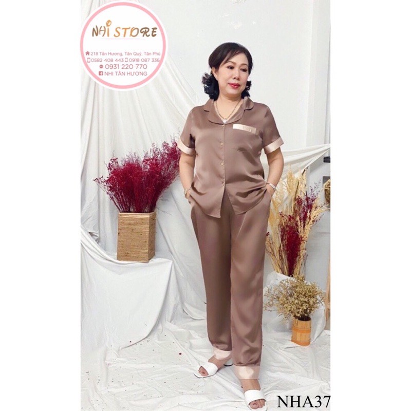 [FREESHIP 50K]  Đồ trung niên NHISTORE pijama lụa satin phối nẹp sang trọng tay ngắn có túi big size 50 - 75 kg