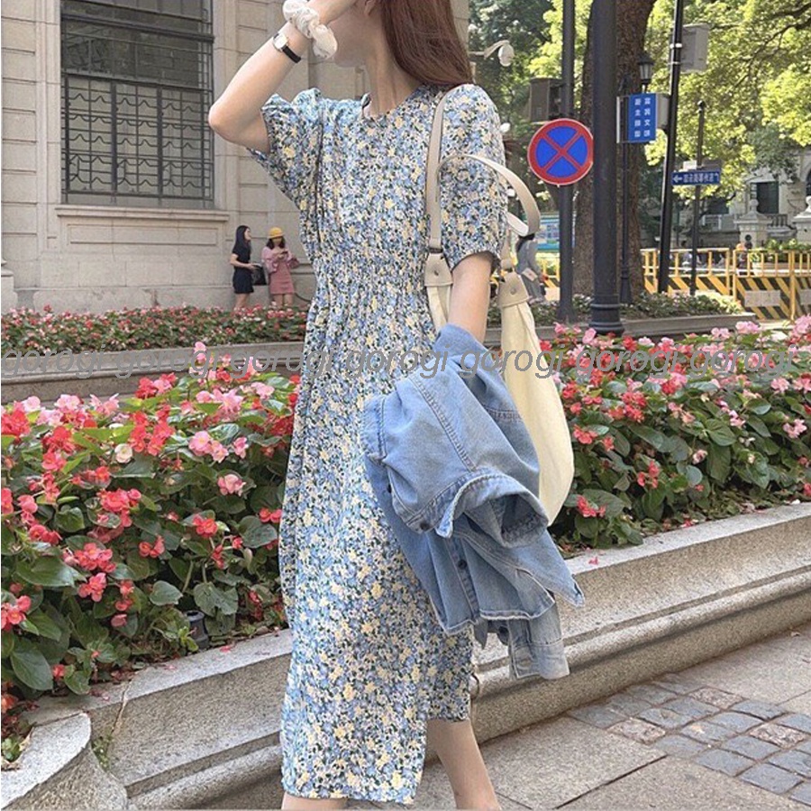 Váy hoa nhí dáng dài dự tiệc xinh bigsize nữ bánh bèo Gorogi, đầm hoa nhí dài dự tiệc tay phồng ulzzang | BigBuy360 - bigbuy360.vn