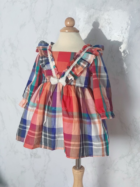 Váy kẻ bèo đáp ren Lennco cho bé gái