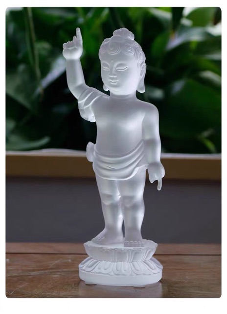 [PHÁP BẢO MINH CHÂU] Tượng Đản Sanh - Lưu Ly Đài Loan 17cm (Trắng - Vàng)