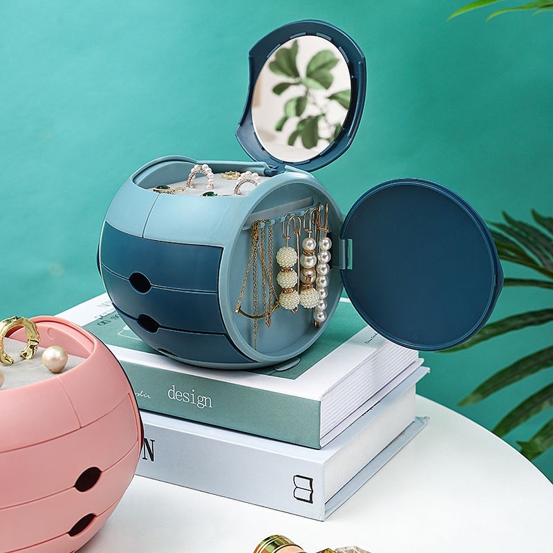 Hộp Để Trang Sức Nữ Trang Mini Để Bàn Nhỏ Gọn Tiện Dụng