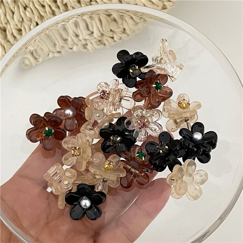 Kẹp tóc càng cua hình hoa 3d đính hạt ngọc trai nhỏ phong cách Hàn Quốc cho bé gái tùy chọn màu sắc và số lượng