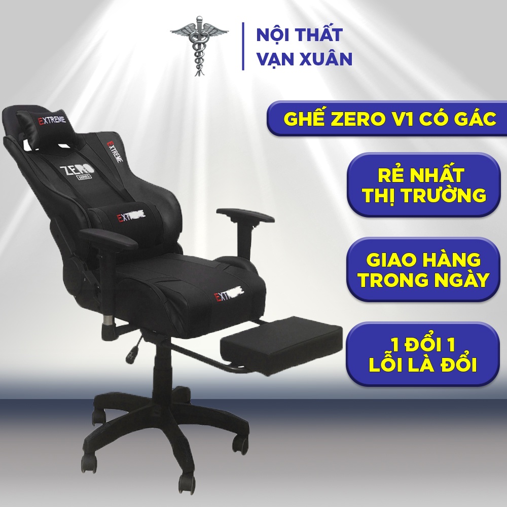 Ghế gaming Zero V1 có gác chân VX17 ghế chơi game thủ cao cấp, nâng hạ, ngả lưng, bọc da - Nội Thất Vạn Xuân