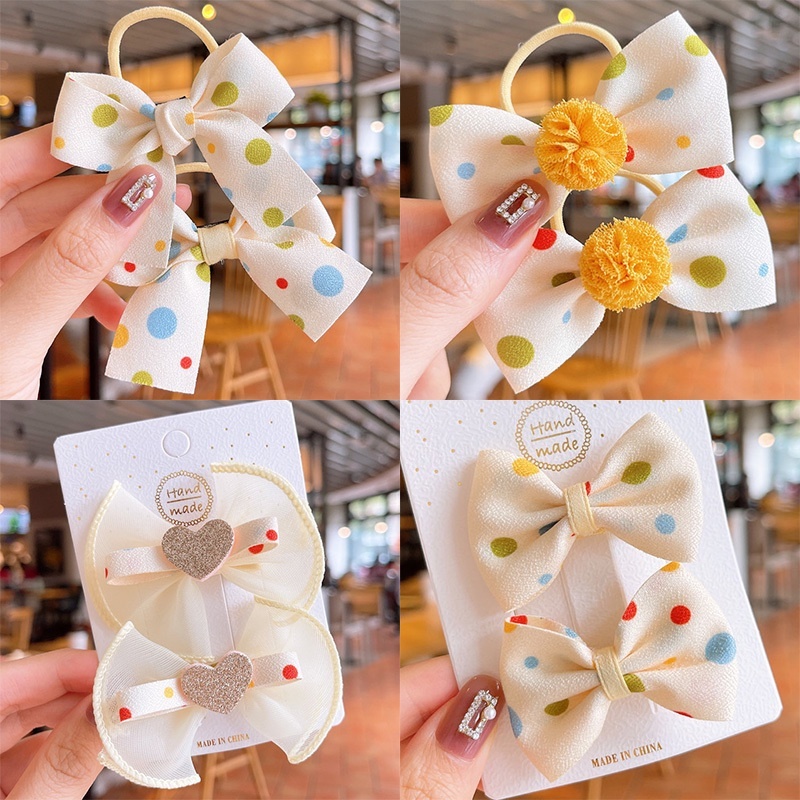 Set 2 Kẹp Tóc Nơ Co Giãn Dễ Thương Cho Bé Gái