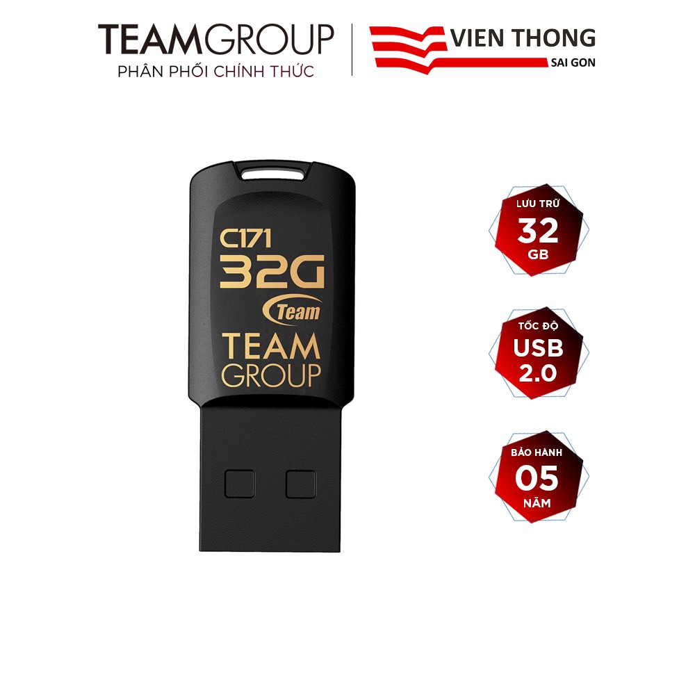 USB 2.0 Team Group C171 32GB chống nước Taiwan Đen - Hãng phân phối chính thumbnail