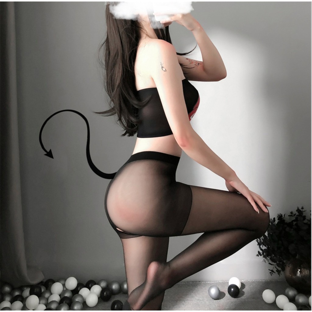 Bộ Đồ Ngủ Màu Đen Xuyến Thấu In Hình Đôi Môi Ngại Ngùng Siêu Sexy Gợi Cảm Mainia Shop