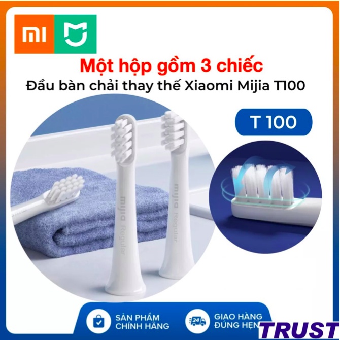 Bàn chải điện Xiaomi Mijia T100  (pin sạc) va Bộ 3 Đầu bàn chải T100 - kháng nước ipx7 - Bàn Chải Đánh Răng Mijia T100