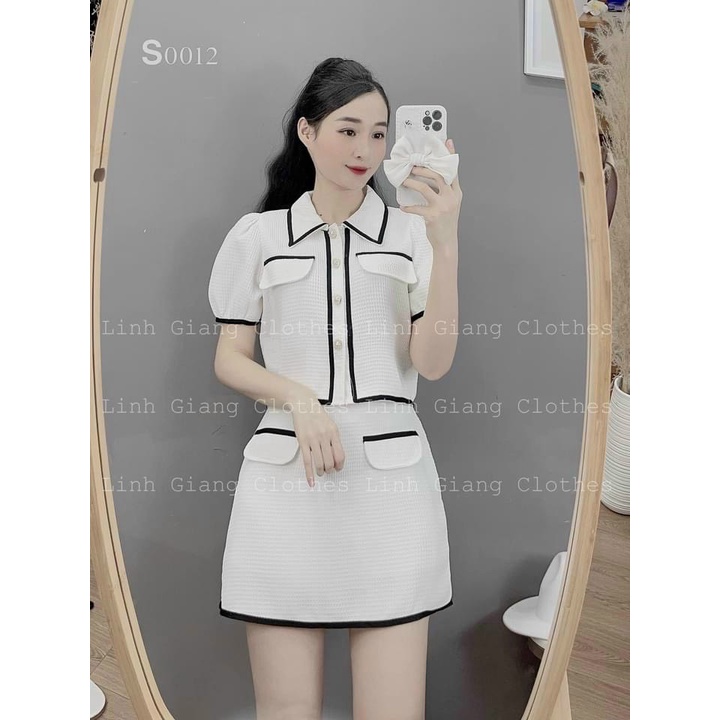 Set áo xốp viền mix chân váy siêu xinh _hàng đẹp