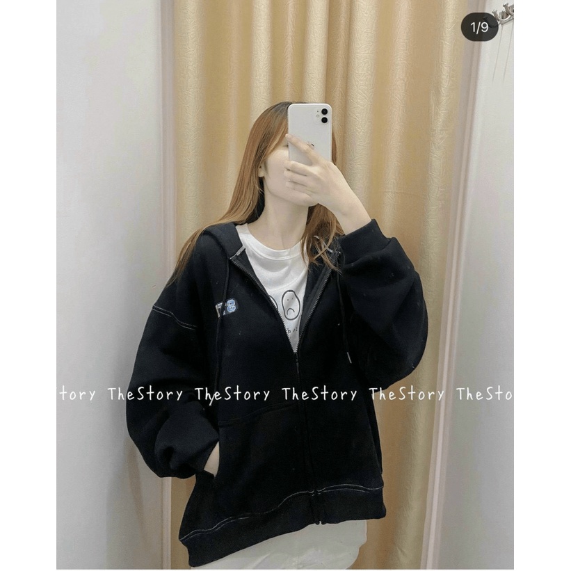 Áo Khoác Nữ Chất Nỉ Dày Mịn Nón 2 Lớp Logo Thêu Form Rộng Mặc Đẹp Thoải Mái Che Nắng NEW UNISEX