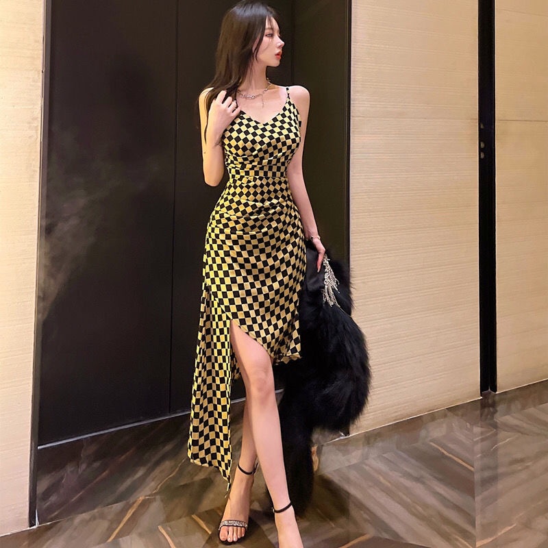 Đầm Hai Dây Họa Tiết Sọc Caro Phong Cách Hàn Quốc Thời Trang Mùa Hè Cho Nữ