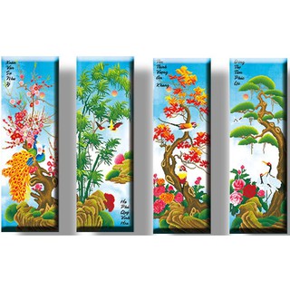 DLH-223045- Tranh Thêu Tứ Quý Mai Trúc Cúc Tùng 134x78