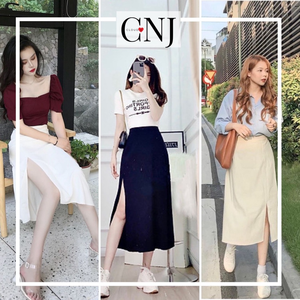 Chân váy Chữ A Xẻ tà Dáng dài Chất liệu Vitex có Quần trong Khóa kéo mặc mùa đông Siêu ấm dài 70cm 🌸 Đầm dài qua gối