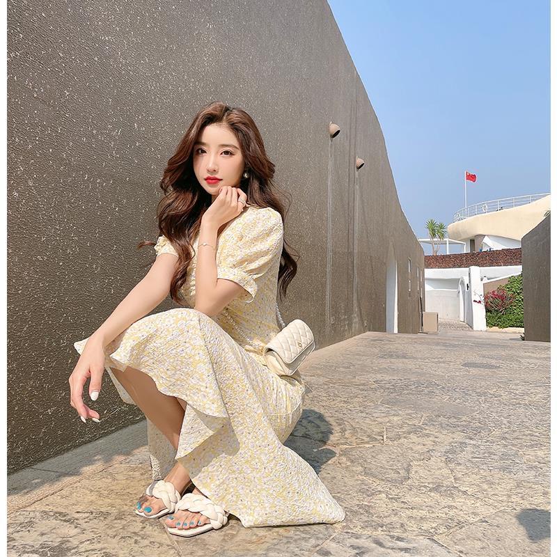 Đầm Chiffon Ngắn Tay In Hoa Thanh Lịch Dành Cho Nữ