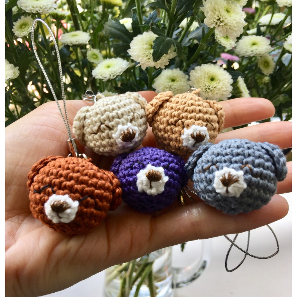 Thú len sợi handmade-Móc khoá gấu mini-@bellascrochet_corner
