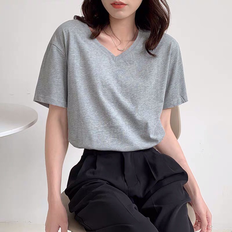 Áo thun cổ tim chữ V nhiều màu ALALA chất cotton cực mát Áo phông trơn