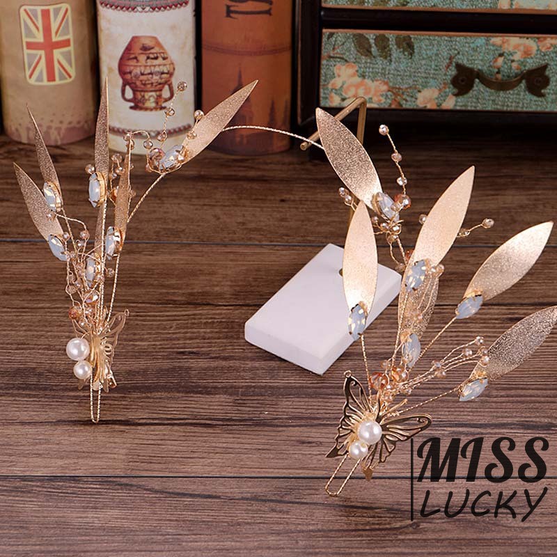 Phụ kiện cài tóc hình lá đính đá sang trọng thời trang dành cho cô dâu