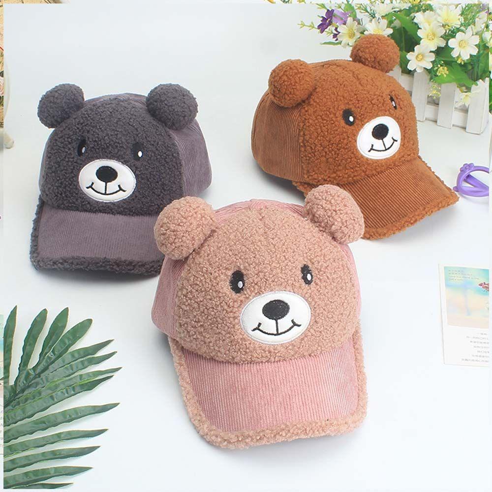 Mũ Lưỡi Trai Hình Gấu Bằng Cotton Giữ Ấm Mùa Thu Đông Cho Bé