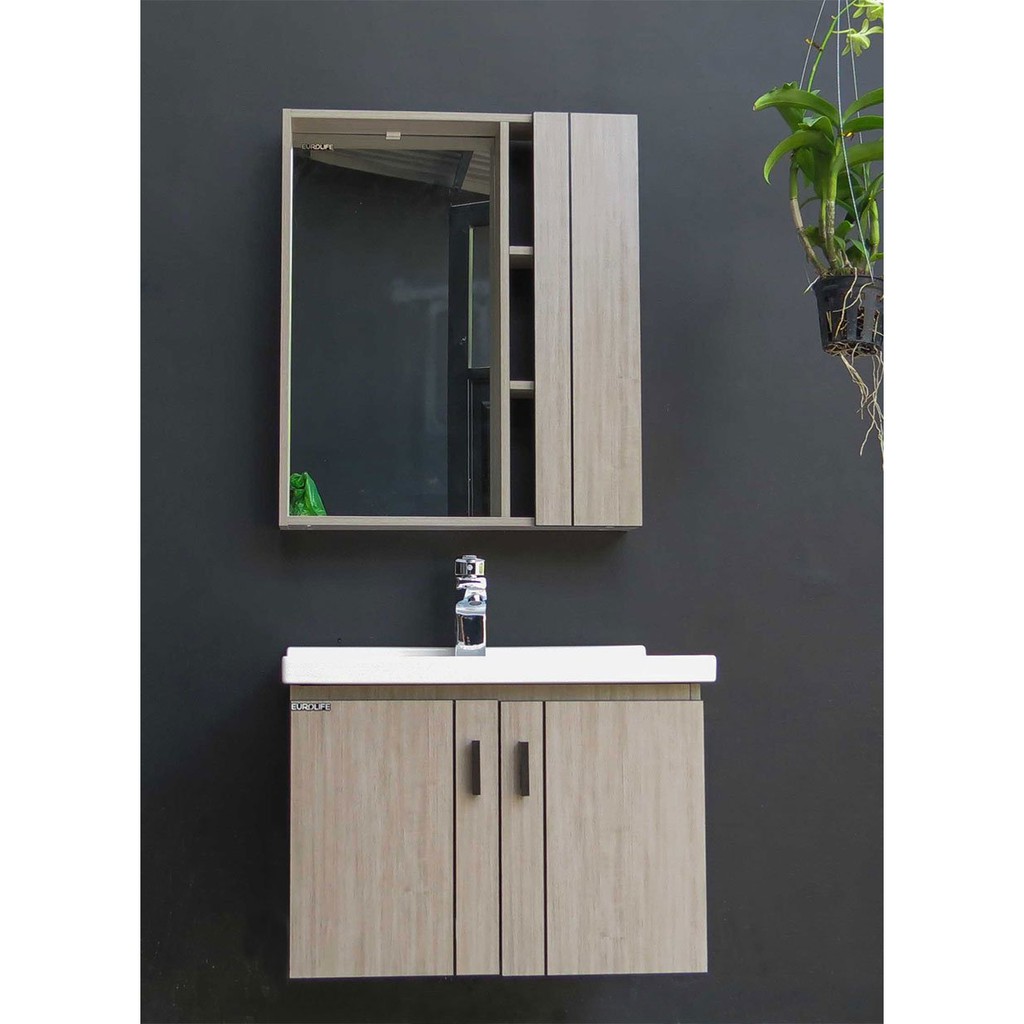 Bộ tủ Lavabo gỗ Polywood phủ Melamine chịu ẩm Eurolife BLV-PM07 Nâu nhạt