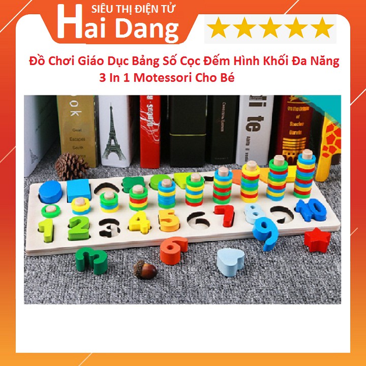 Đồ Chơi Giáo Dục Bảng Số Cọc Đếm Hình Khối Đa Năng 3 In 1 - Motessori Cho Bé