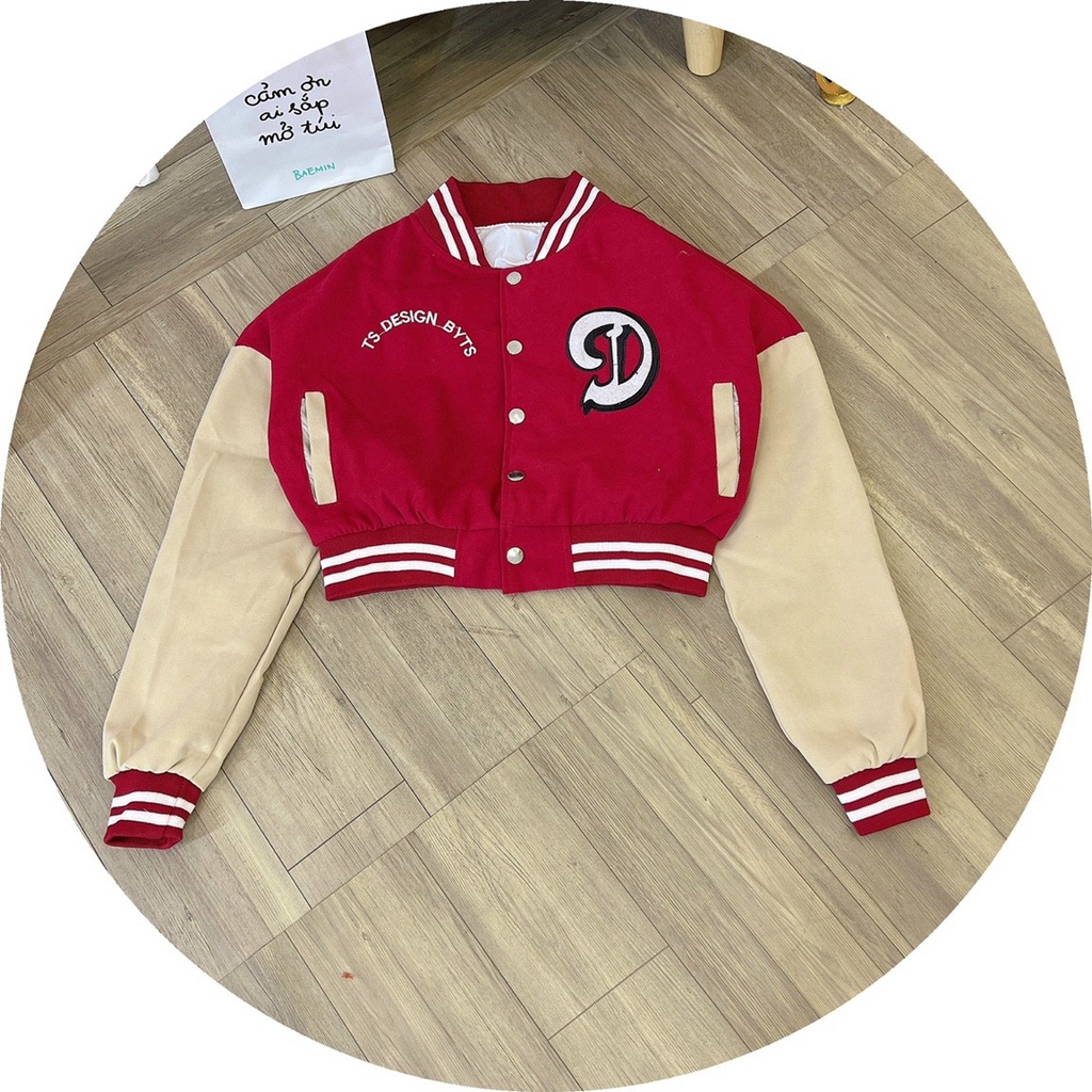 Áo khoác nữ BEBONGSTORE chất da lộn 2 lớp cao cấp kiểu croptop họa tiết chữ D hình thật